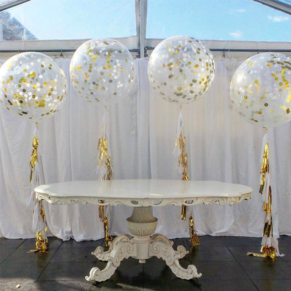 Gold Confetti Balloons, 12 Inches Clear Latex Party Balloons With Golden Paper Confetti Dots For Birthday, Wedding or Party Decorations (15 Pieces)