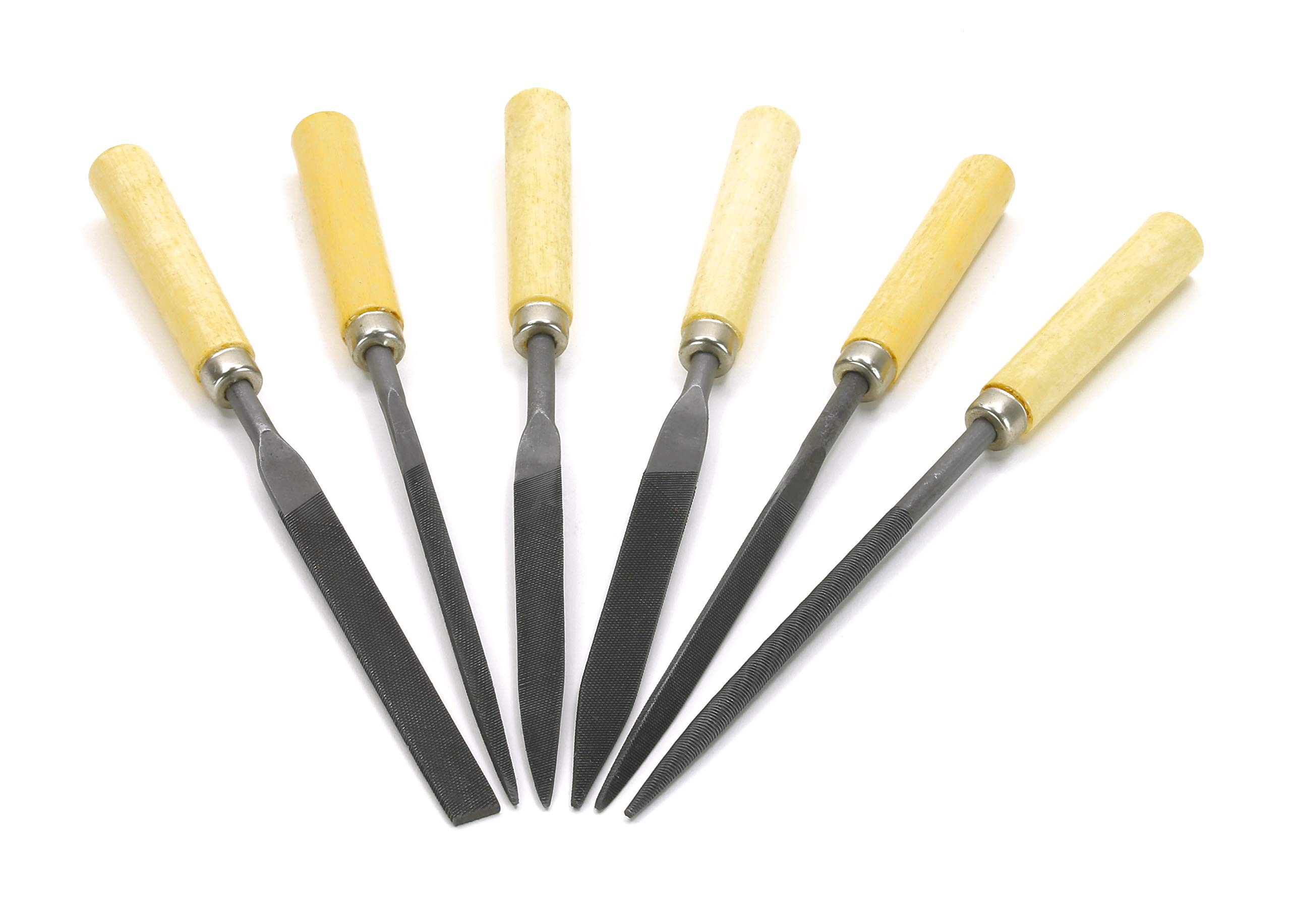 Blanko Needle File Set, 6 Pieces Key File Set in Different Shapes with Wooden Handles for Workshop and DIY