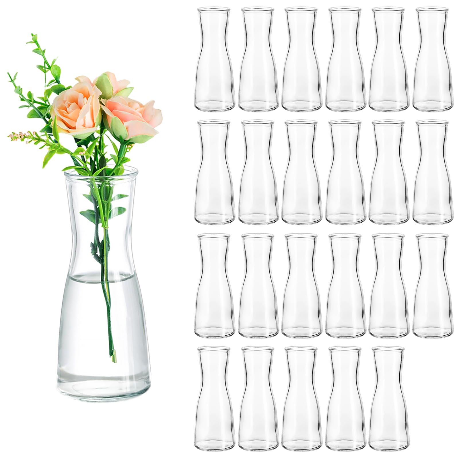 Photo 1 of Hewory Glass Bud Vases for Centerpieces - Clear Small Flower Vase Set of 24, Modern Minimalist Cute Mini Decorative Bulk Vases for Wedding Bridal Shower Birthday Party Events Dining Room Table Decor