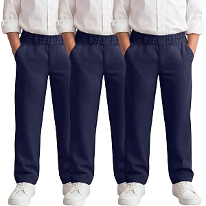 Yooo's Vivi 3 Pack Toddler Boys' Uniform Pants | Back to School, Elastic Waist, Chino Trousers, Straight Leg, Pull on, Pants,