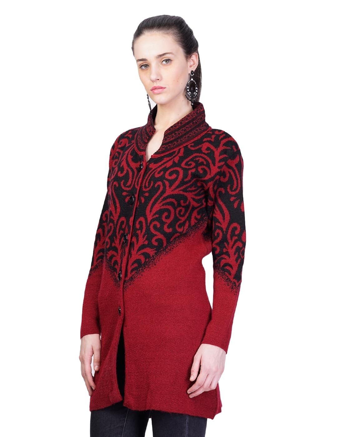 montrex maroon designer long coat for women