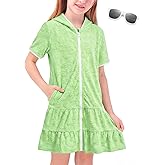 BesserBay Girls Summer Beach Quick Dry Cover Up Ruffle Hem Terry Smocked Hooded 4-14 Years with Pockets