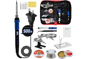 Oubit 12PCS Digital Soldering Iron Set with Welding Stand with Magnifying Glass, 80W LCD Fasting Heating (200-500°C) Solderin