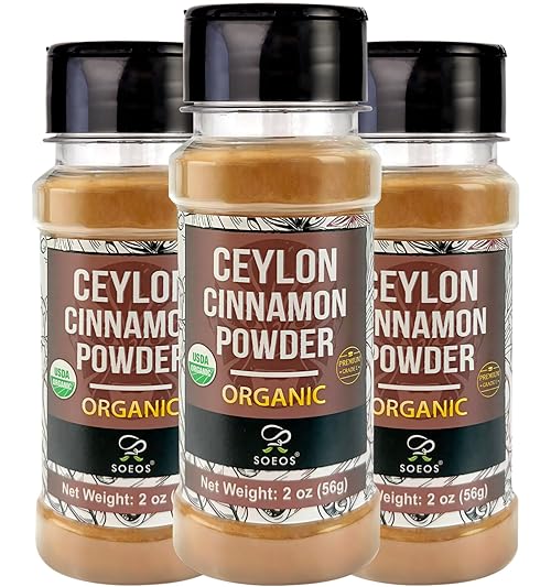 Soeos Organic Ceylon Cinnamon Powder 2 Ounce(Pack of 3), Pure Ground Cinnamon from Sri Lanka, Non-GMO, Gluten-Free, Perfect for Baking, Cooking and Beverages