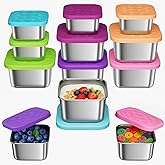 Osfel 12Pack 6oz Stainless Steel Snack Containers and 2oz Salad Dressing To Go Containers with Silicone Lids, Reusable Square Meal Prep Condiment Sauce Containers Lunch Box Accessories