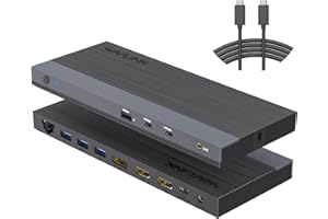 USB C Docking Station, WAVLINK 13-in-1 Triple Display Dock, Support 65W PD for PC, Max 8K@30Hz with DisplayPort, HDMI, PD, 10
