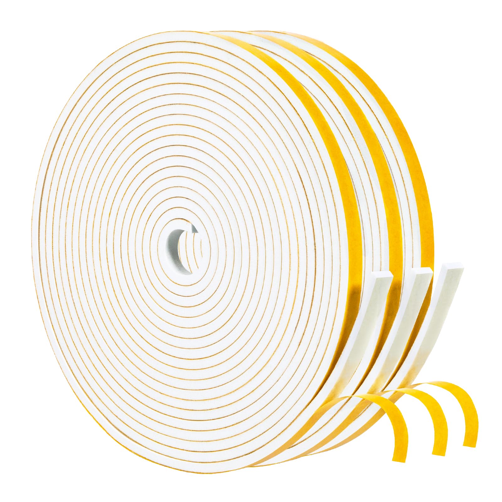 Yotache Draught Excluder Tape 3 Rolls Foam Strips 6mm Wide X 3mm Thick, Foam Insulation Sealing Gasket Tape for Doors, Sliding Door, Total 15m Long (3 X 5m Each)