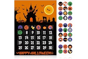 SINASASSPEL Halloween Countdown Calendar Advent Calendar for 30 Days Bat Castle Orange Paper Poster Removable Stickers Halloween Decor Haunted House Decorations for Home Office Classroom Wall Door Kids Gift Idea