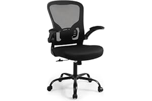 Moustache Swivel Office Chairs with Flip-up Arms Ergonomic Lumbar Support Breathable Mesh-Black