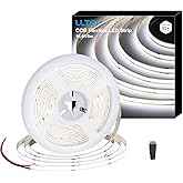 LLTOP COB LED Strip Lights Daylight White 6000K, DC24v 16.4ft/5m High CRI 92Ra+ Flexible LED Tape Lighting DIY Cuttable for Bedroom Kitchen Cabinet Shelf (Power Supply&Dimmer Not Included)