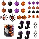 30pcs Shatterproof Hanging Ball Ornaments, Halloween Tree Decorations | Mini Ornaments for Mini tree, vintage christmas decor, Pumpkin&amp;Skull Design, Kid &amp; Pet Friendly
