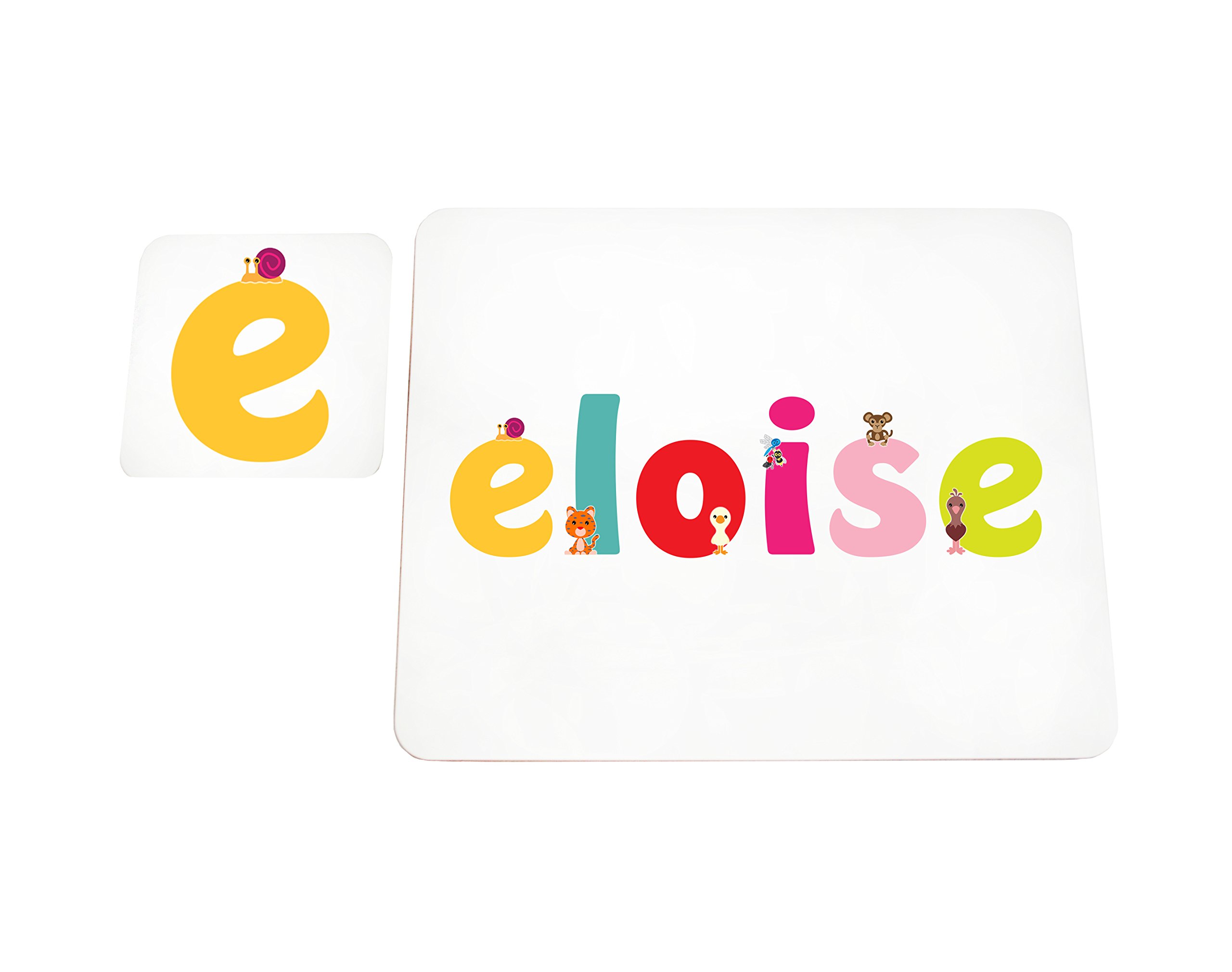 Little Helper Doily with Colourful Coaster Style Example with Girl's Name Eloise