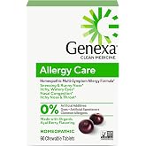 Genexa Allergy Relief, Drug Free &amp; Made Clean, 60 Chewable Tablets | Dye Free, 0% Artificial Additives, Non-Drowsy, Vegan, Non-GMO, Homeopathic Allergy &amp; Decongestant Remedy, Acai Berry Flavor