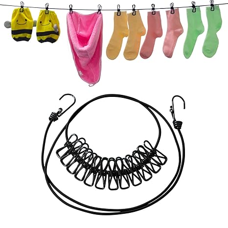 Wäscheleine - Meersee Outdoor Wäscheleine mit 12 beschichteten Klammern, 180-360cm (Schwarz)