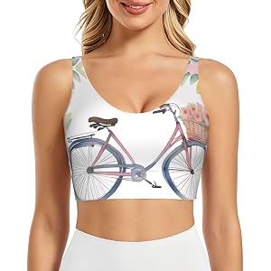 POEZJZW Pretty Bicycle Print Women'S Sports Bra Sleeveless Athletic Gym U-Shaped Vest For Workout Fitness