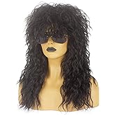 Askuang 80s Costumes for Men and Women 80s Rock Long Black Mullet Wig Halloween Costume Mens Wigs Long Curly Party Funny Wig