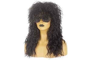 Askuang 80s Costumes for Men and Women 80s Rock Long Black Mullet Wig Halloween Costume Mens Wigs Long Curly Party Funny Wig