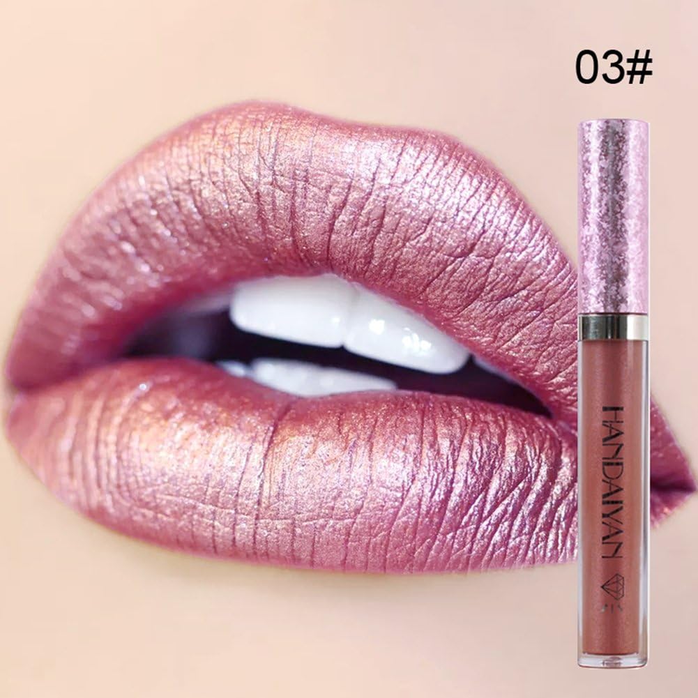 HANDAIYAN Metallic Lip Gloss Diamond Shining Glittery Liquid Lipstick Shinning Lip Glaze 6 Colors Available-#3