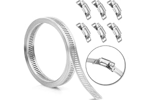 Hose Clamp Stainless Steel DIY 7.9 FT Metal Strapping With Holes + 6 Fasteners Large Adjustable Worm Gear Pipe Clamp Band for