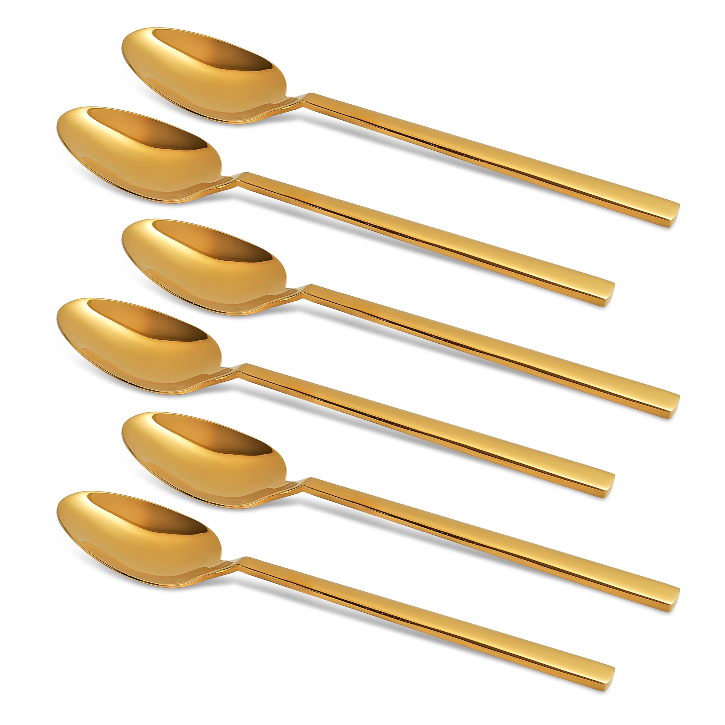 CAMRI Gold Dessert Spoons , Stainless Steel Table Spoons Set of 6 , Dinner Spoons with Gold Mirror Finish 20 cm / 8 in (C62 G - 6 Pcs)