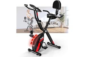 Folding Exercise Bike, SLUNSE 5 IN 1 Foldable Stationary Bike for Home, Indoor Cycling Bike with 16 Level Adjustable Magnetic Resistance, 350LBS Weight Capacity, Soft Seat Backrest For Fitness Workout