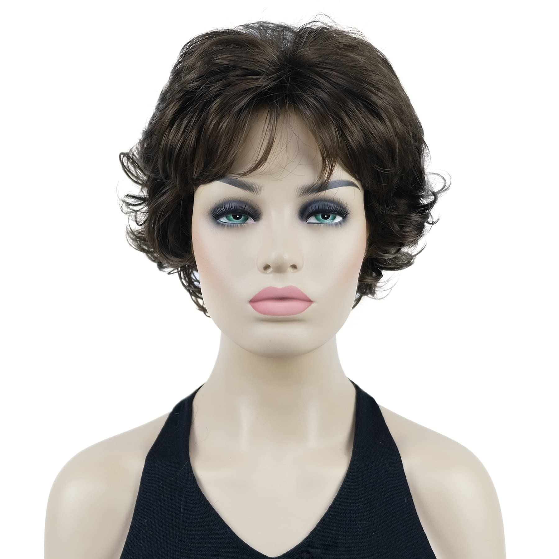 Lydell 8" Short Curly Women Wigs Soft Shaggy Layered Classic Cap Full Synthetic Wigs (Light Chestnut Brown)
