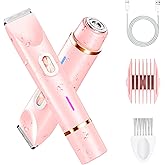 AhhaLife 2-in-1 Women’s Electric Razor & Bikini Trimmer - Painless Pubic Hair Shaver, IPX7 Waterproof Wet/Dry Use for Bikini Area, Legs, Face, Underarms (Pink)