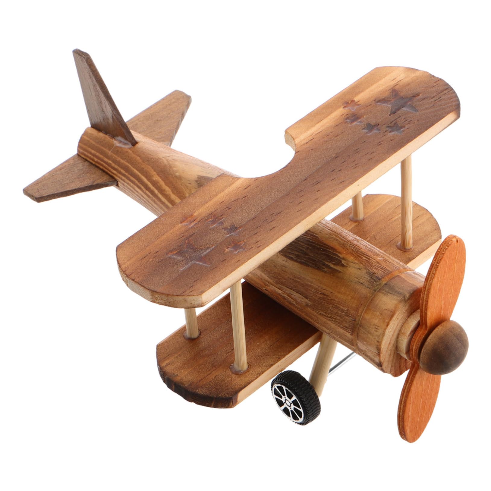 Photo 1 of **MINOR DAMAGES** TOYANDONA Vintage Wooden Airplane Model Decoration Retro Biplane Ornament for Home Office Desk Decor Wooden Toy Airplane Unique Antique Aircraft Decor for Boy Girl