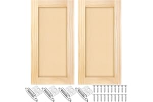 Cinnvoice 2 Pcs 12'' W x 24'' H Unfinished Pine Kitchen Cabinet Door Replacement with 4 Pcs Cabinet Hinges Wood Shaker Door Front Replacement for Kitchen, Bathroom, Vanity