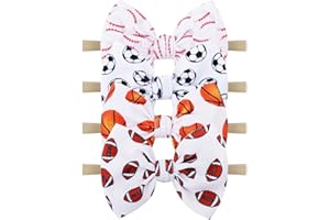 YanJie Baby Girls Hairband - Set of 4 pcs Football, Basketball, Soccer, Rugby Nylon Baby Headbands for 0-6 Months Newborn Infant Toddler - 4 Count Pack