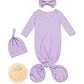 4pc Newborn Knotted Gown Set Hat Headband Hello World Sign, Coming Home Outfit Baby First