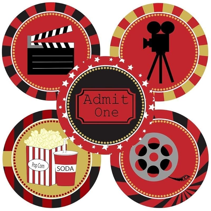 Movie Night Sticker Labels Cinema Theater Party Supplies