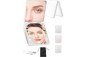 Compact Mirror, Rechargeable 30X Magnifying Mirror with 3 Lighting Modes & Dimmable Brightness, Portable Travel Makeup Mirror