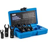 OMT Crows Foot Wrench Set, 6pc 180&deg; Flex Head Metric Flare Nut Line Kit | 12, 14, 16, 17, 18, 19mm; 1/2 And 3/8 Inch Drives; 6 Point Sockets; Auto Diesel Pipes, Fuel Injectors, Brake, Hydraulic Lines