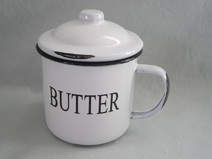 Enamelware Enamel Ware Butter Cup Mug with Lid White