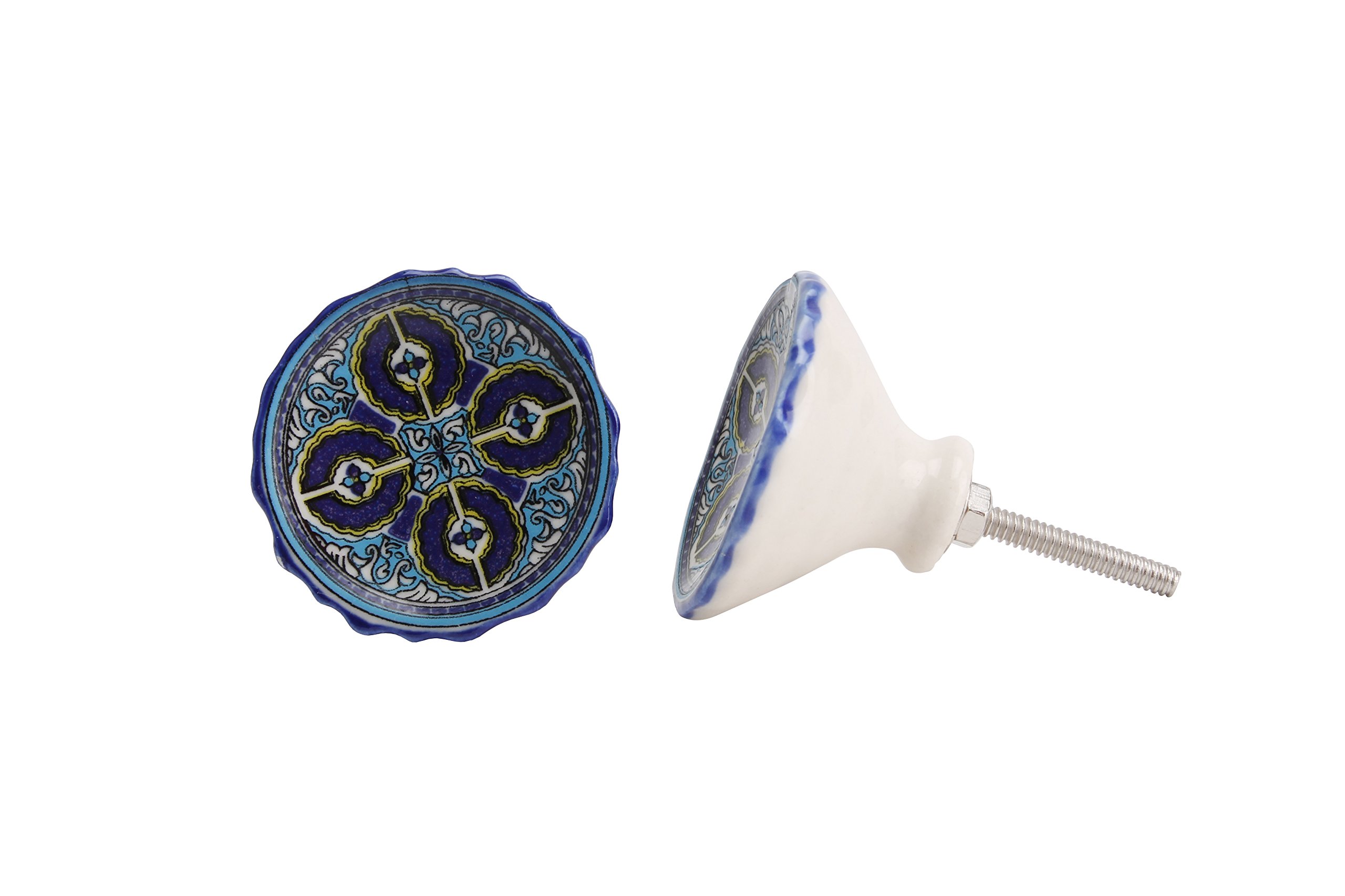 Drawer Pulls CGB Giftware | Round Blue & Yellow Dish Made from Ceramic/Metal | GB00186