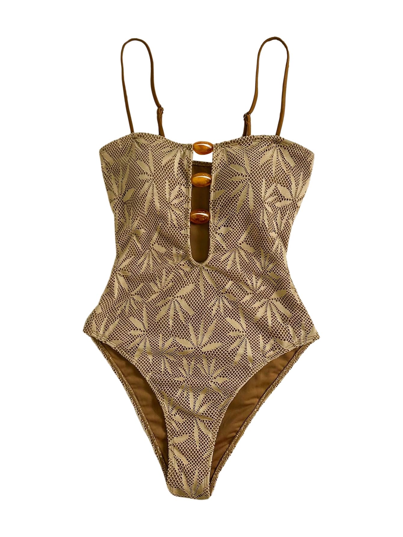 Photo 1 of SOLY HUX Women's One Piece Swimsuit Cutout Bathing Suits High Cut Swimwear Vacation Cruise Wear Khaki Graphic X-Small