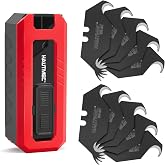 HAUTMEC Hook Blades for Utility Knife, 10-Pack SK2H Hook Razor Blades with Compact Safety Dispenser, Universal Box Cutter Blades for Roofing, Carpet, Linoleum &amp; Flooring Cutting &ndash; HTUBH25010