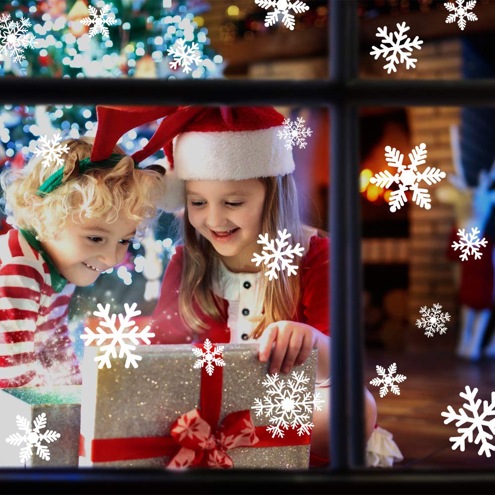 LUDILO 135Pcs Christmas Window Clings Snowflakes Window Decals Static Window Stickers for Christmas Decorations Windows Décor Ornaments Xmas Party Supplies Thanksgiving Party Décor