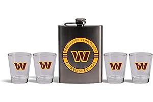 The Memory Company Officially Licensed NFL Stainless Steel Team Logo Flask & Shot Glass Gift Set - Premium 8oz Flask with 4 2oz Shot Glasses - Licensed Game Day Barware