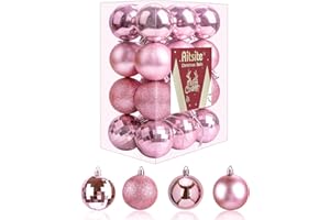 Aitsite 24ct Christmas Tree Ornaments Set 1.57 inches Mini Shatterproof Holiday Ornaments Balls for Christmas Decorations (Pink)