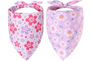 hoyuwak 2PCS Spring Dog Bandanas Purple Pink Floral Print Pet Scarfs Reversible Soft Cute Square Bandanas for Girl Puppy Cat