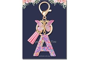 THE FRIGG Valentines day Gifts for Kids Girls Women Keychain Butterfly Tassel Pink Purple Initial Letter Key for Backpack