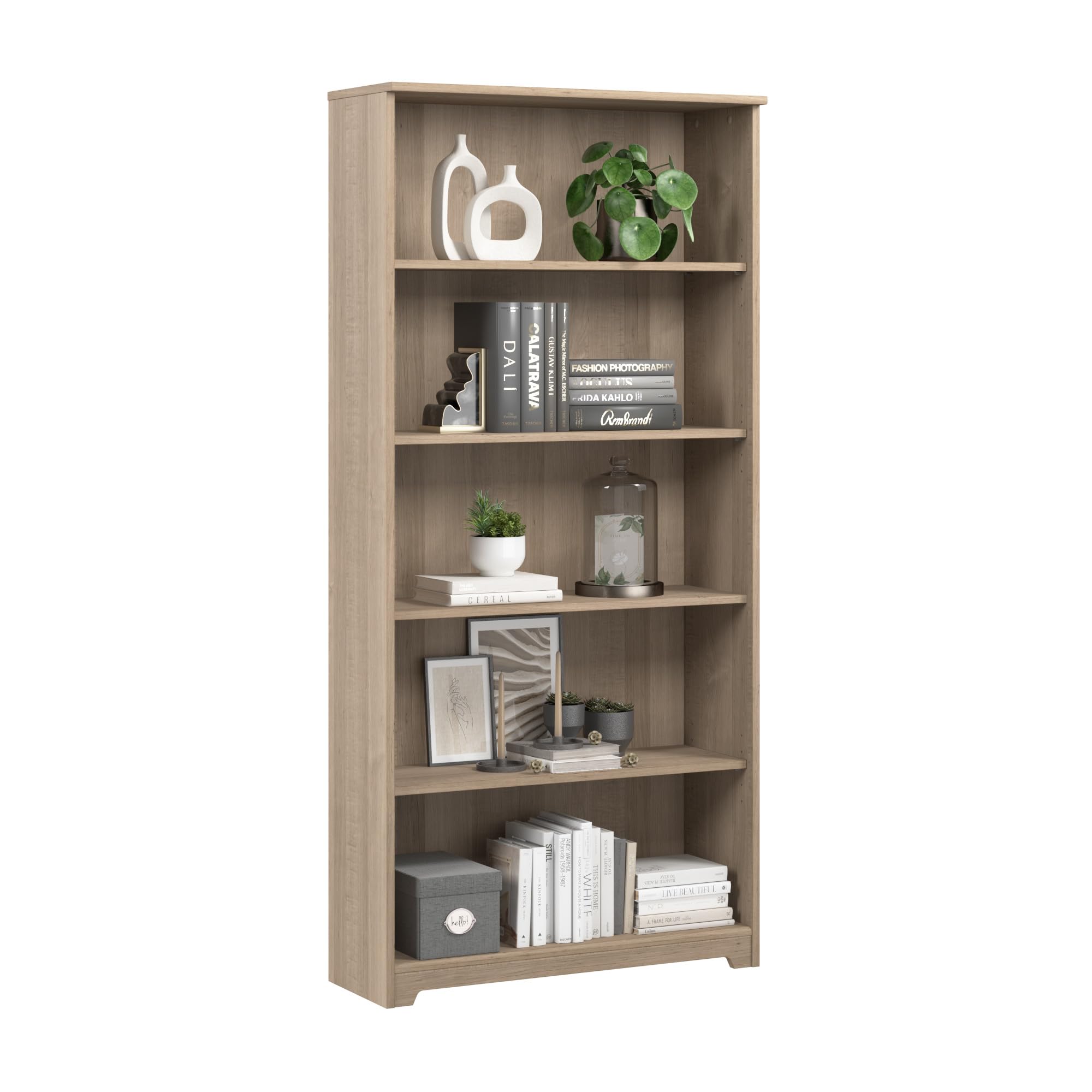 Bush Furniture Tall 5 Shelf Bookcase, Large Open Bookshelf, Sturdy Display Cabinet for Living Room or Home Office, Cabot Collection, Ash Gray Image