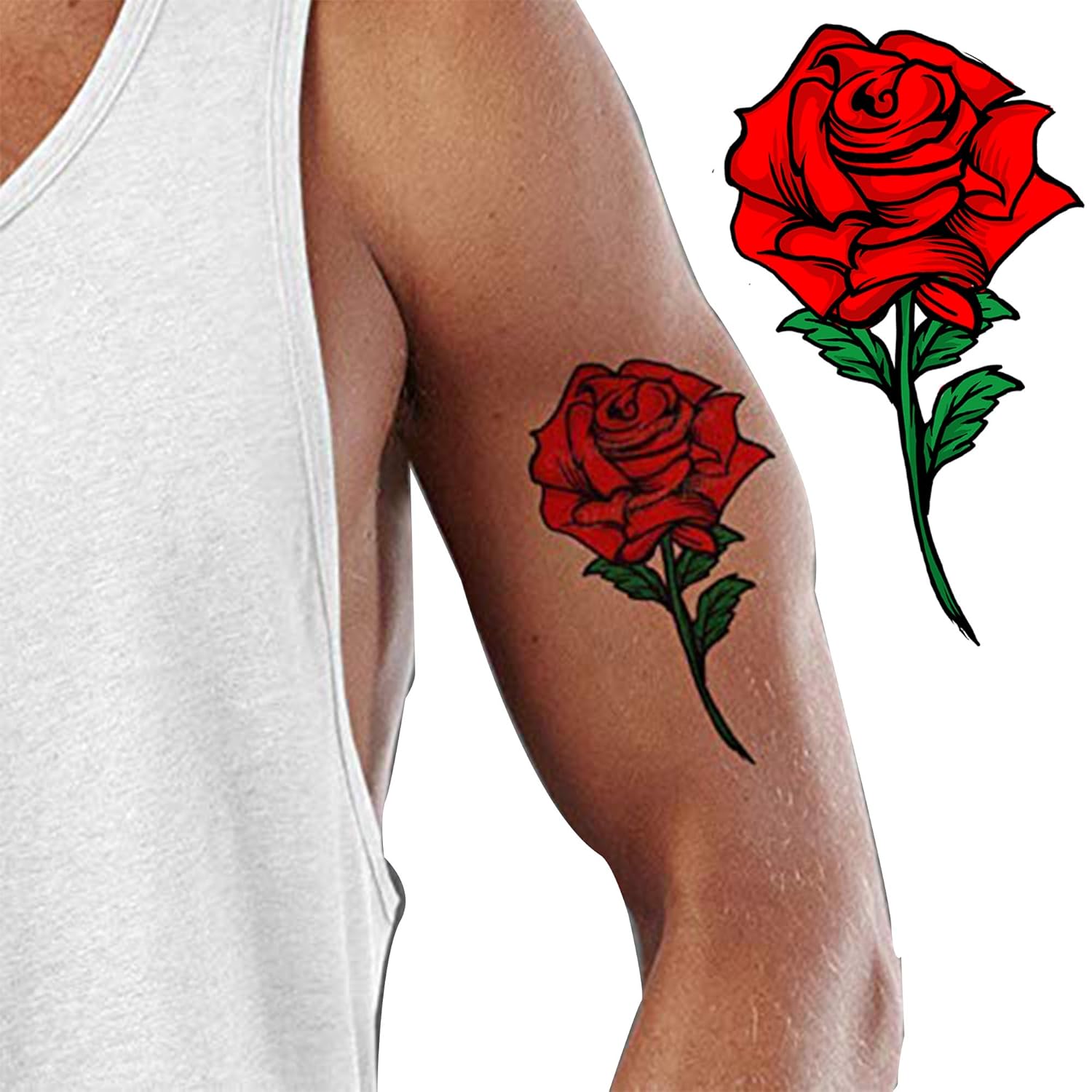Amazon Com Stick On Flower Retro Vintage Red Rose Tattoo Adult Temporary Tattoo Sticker Female Body Art Transfers Women Realistic Waterproof Flora Temp Tattoo Legs Arms Belly Festival Halloween Beauty