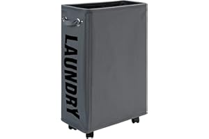 DOKEHOM 25-Inches Slim Laundry Basket on Wheels, Collapsible Rolling Laundry Hamper, Foldable Narrow Corner Clothes Storage B