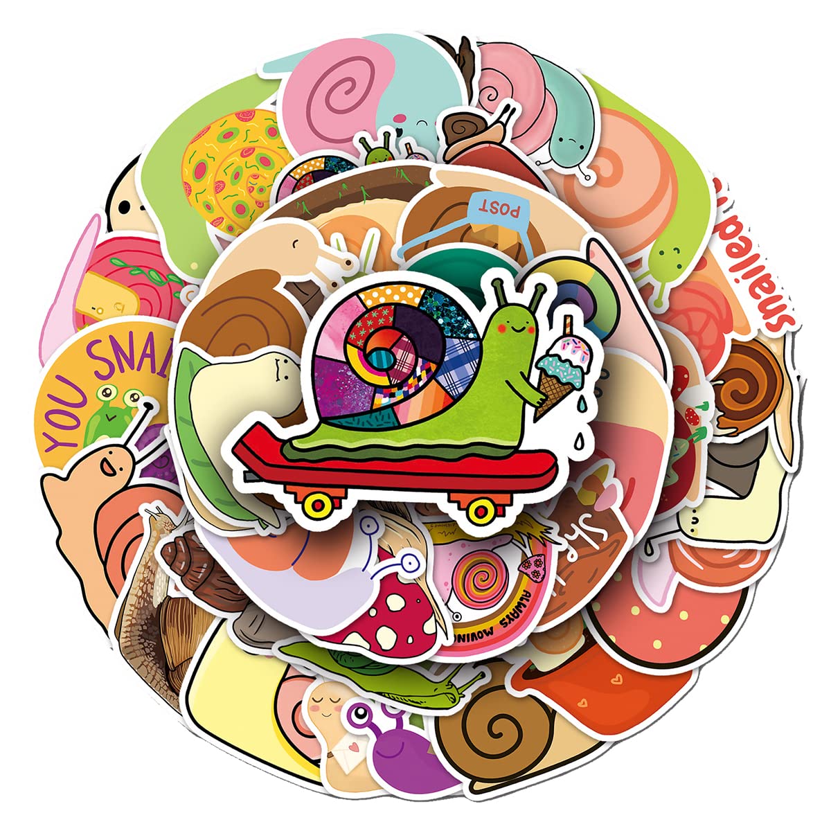 Playful Cartoon Snail Vinyl Stickers, 50 PCS Waterproof Illustrated Animal Decals for Laptops, Scrapbooking, Journals, Notebooks, Water Bottles, Suitcases, Phones & DIY Decor