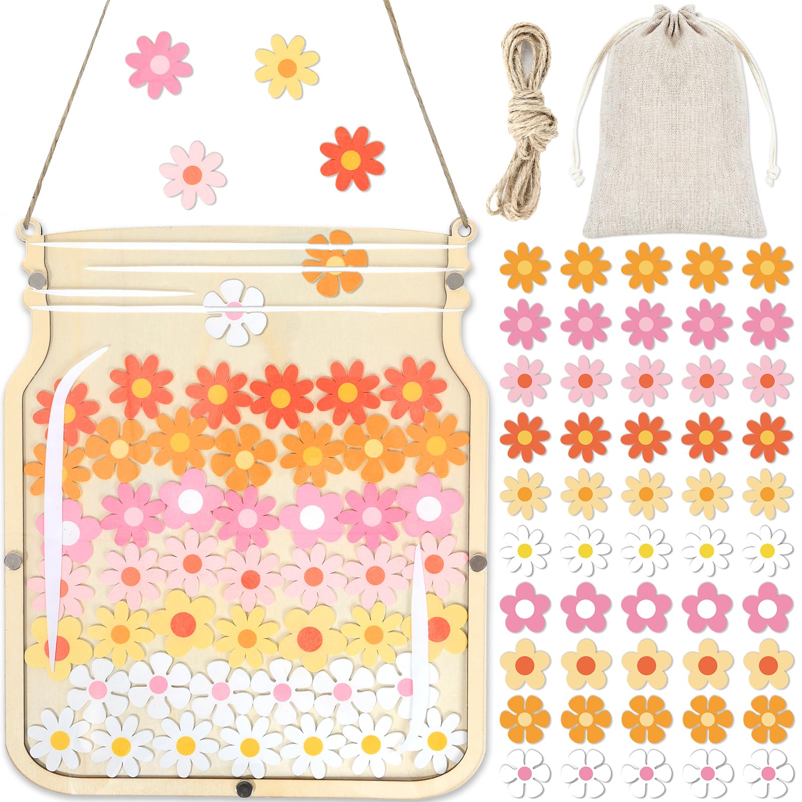 Photo 1 of 12” Large Wooden Reward Jar for Kids 100Pcs Groovy Daisy Flowers Reward Jars with Storage Bag Potty Training Chart Behavior Management Classroom Tools for Home Student Teacher Back to School Supplies