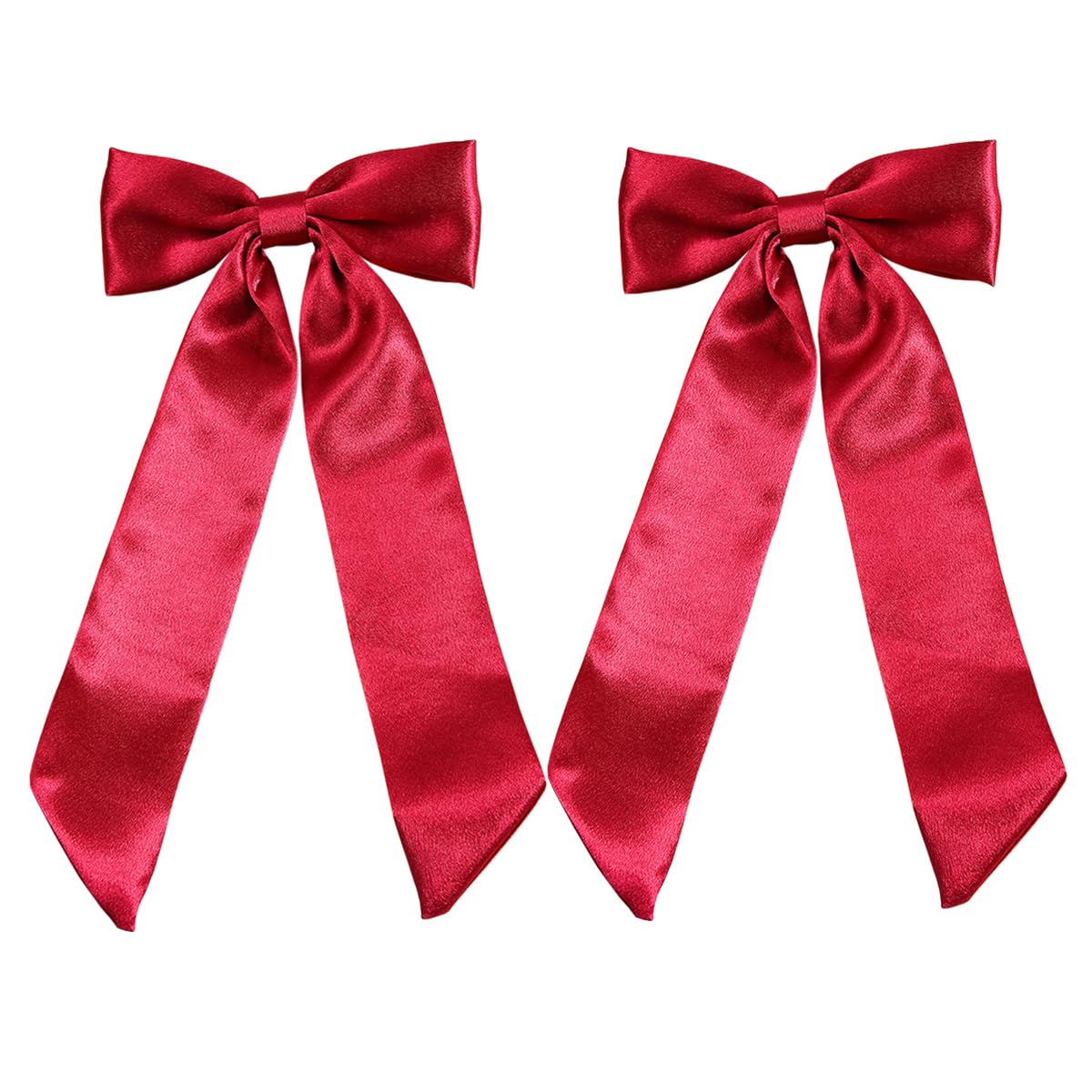 Photo 1 of SALOCY Hair Clip, 2 PCS Satin Bow Hair Clips for Women Girls with Long Tail, Big Ribbon Bows for Hair Design (Red, 28.5*8cm)