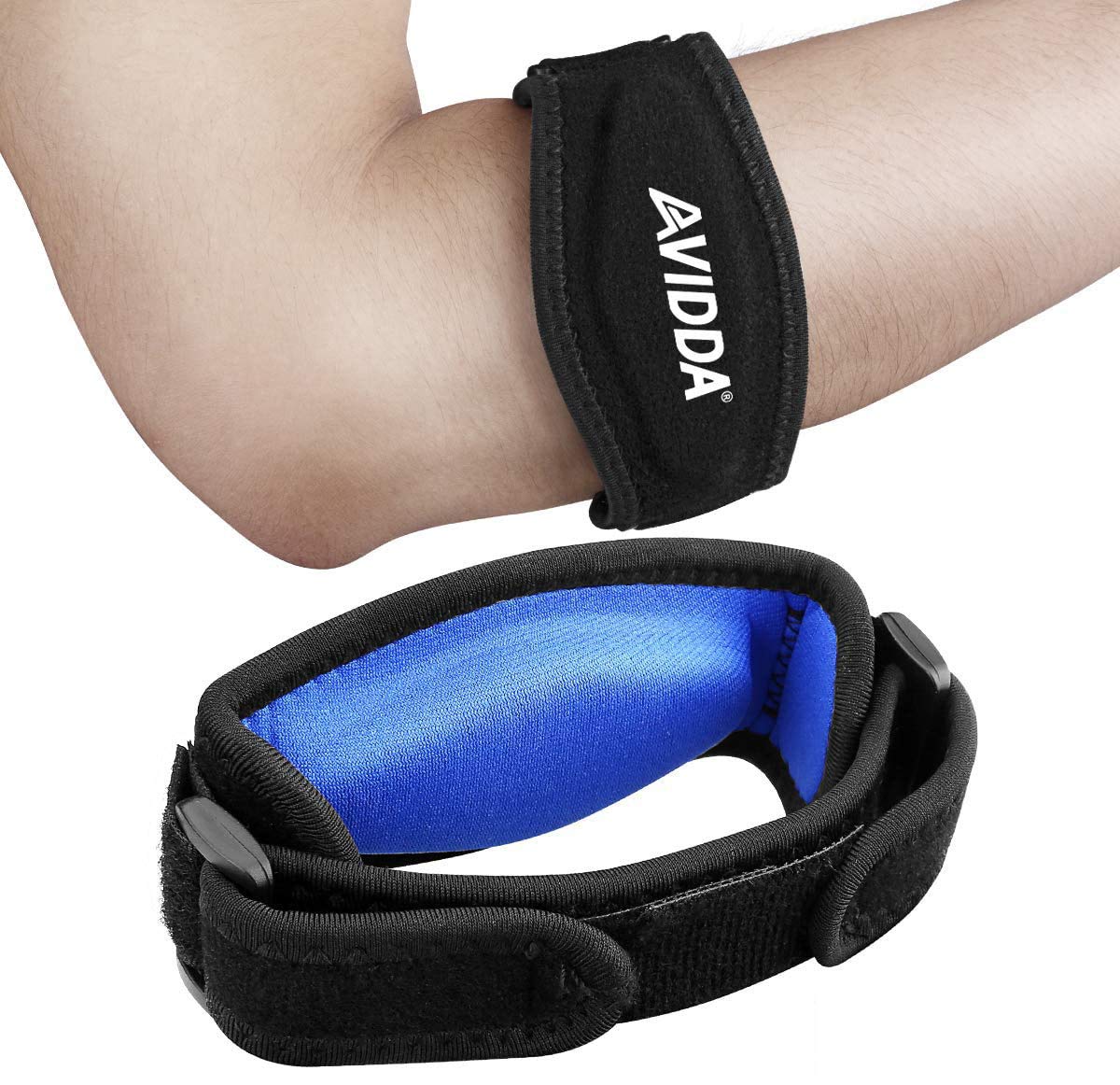 AVIDDA Tennis Elbow Support Strap, Adjustable Elbow Brace with Compression Pad for Tennis Elbow, Golfers Elbow, Pain Relief, Men, Women Blue 1 Pack